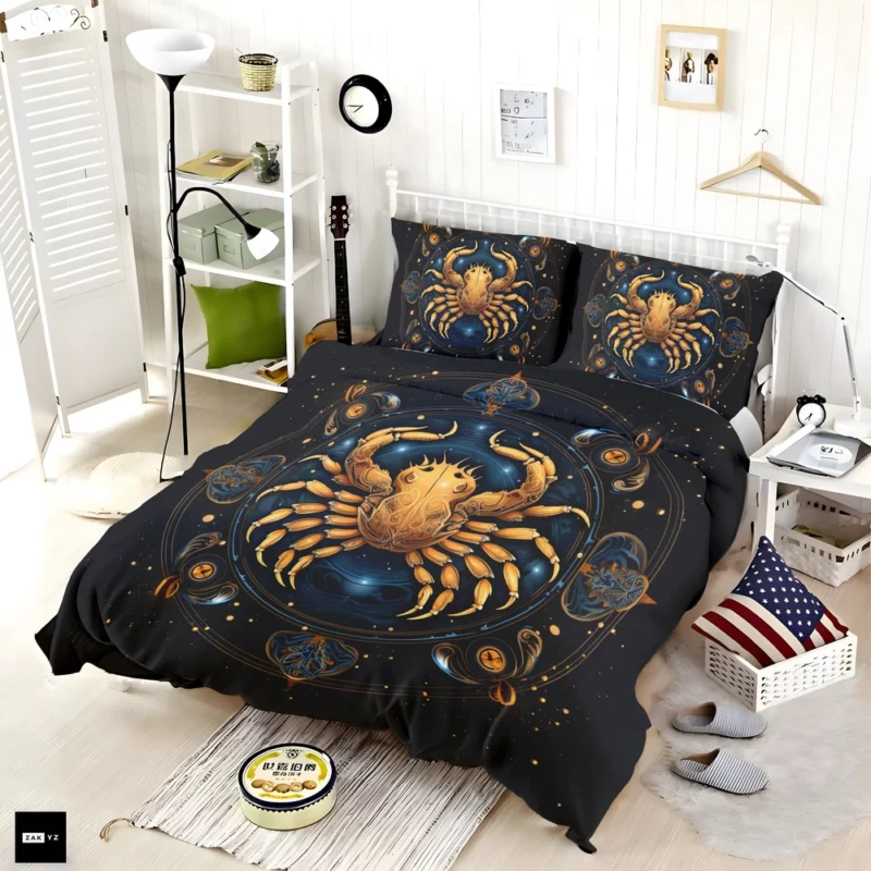 Golden Crab Cancer Symbol Bedding Set