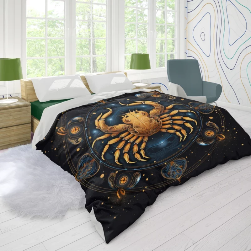 Golden Crab Cancer Symbol Duvet Cover