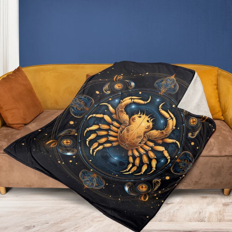 Golden Crab Cancer Symbol Fleece Blanket 1