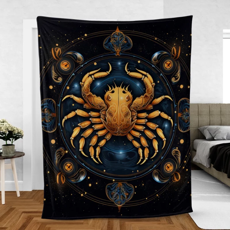 Golden Crab Cancer Symbol Fleece Blanket