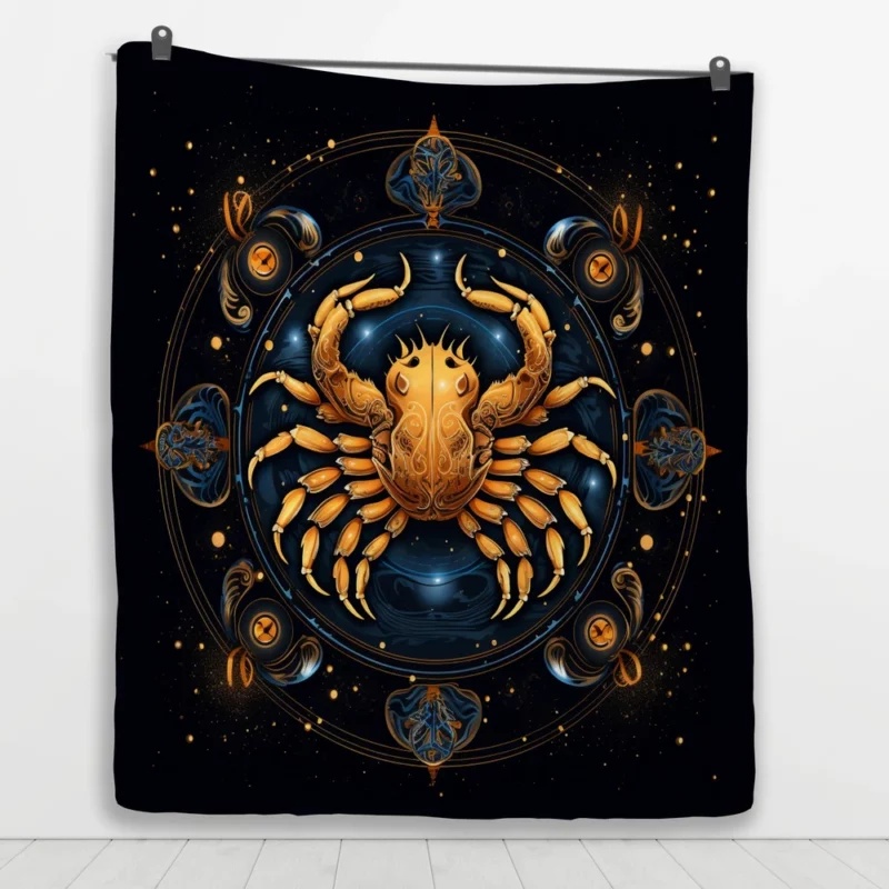 Golden Crab Cancer Symbol Quilt Blanket 1