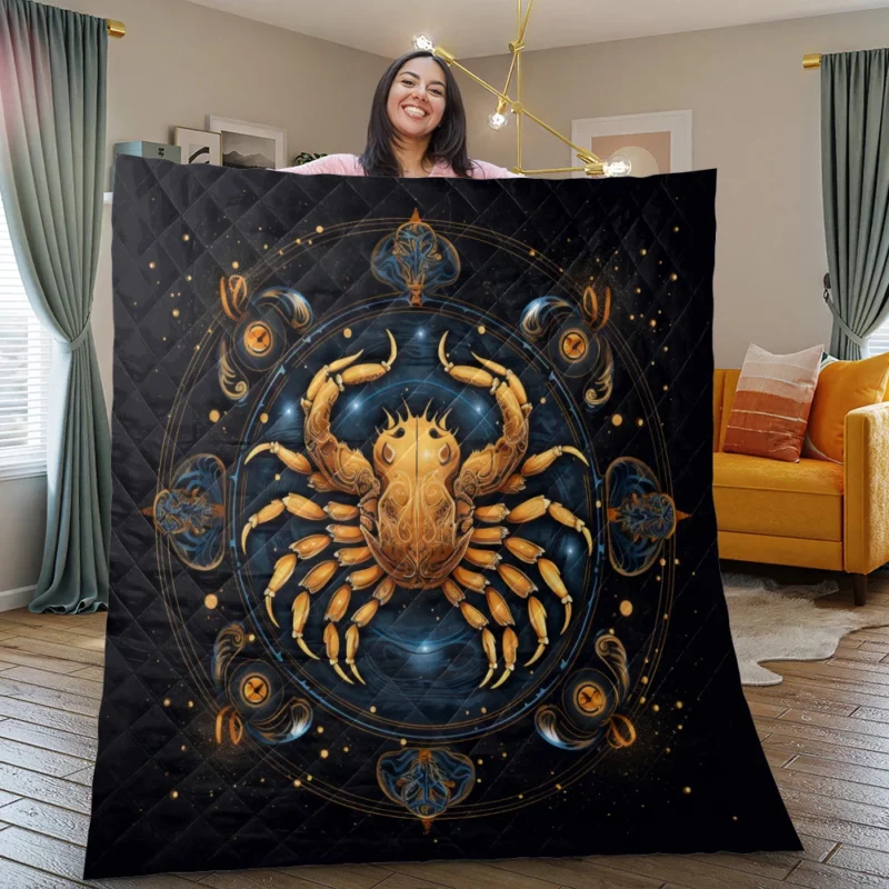 Golden Crab Cancer Symbol Quilt Blanket