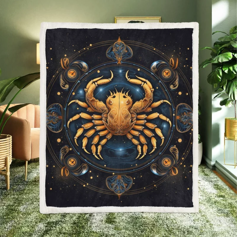 Golden Crab Cancer Symbol Sherpa Fleece Blanket