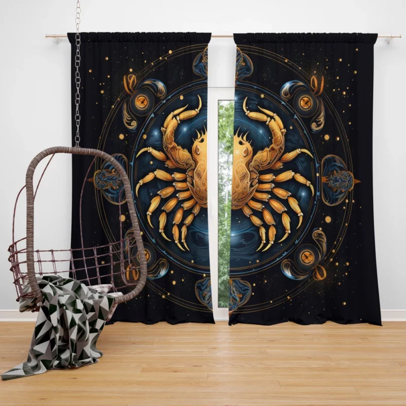 Golden Crab Cancer Symbol Window Curtain