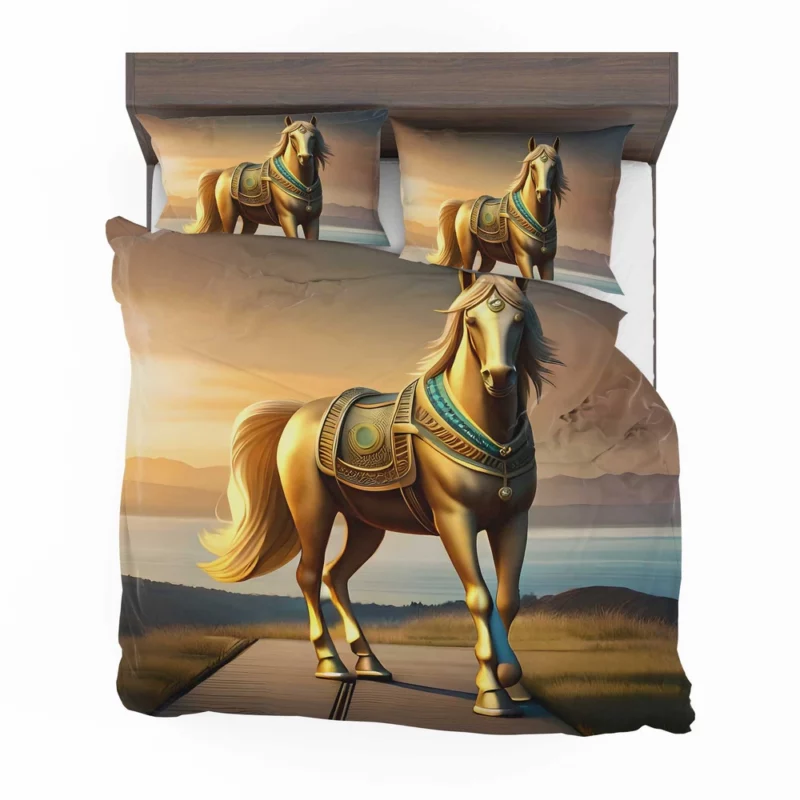Golden Horse Statue Bedding Set 2