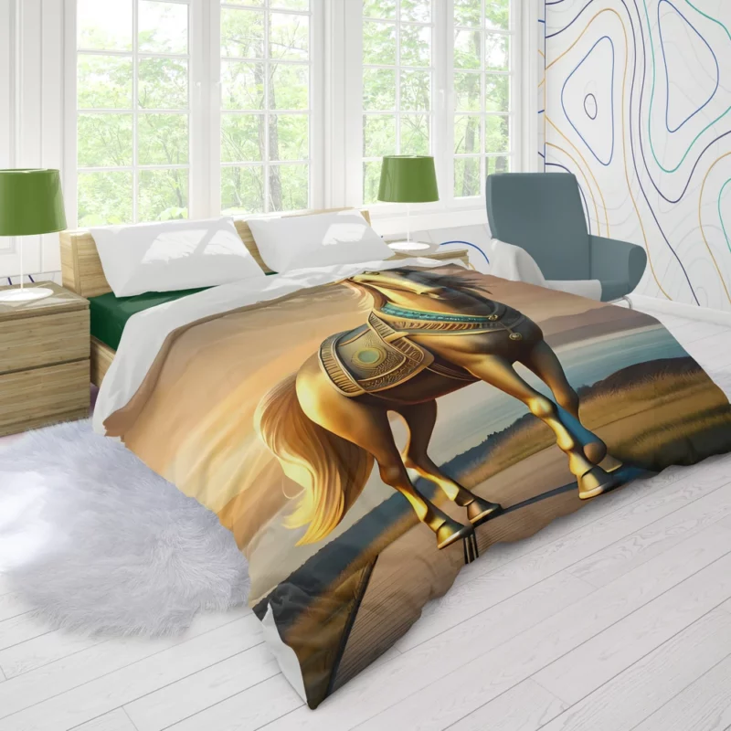 Golden Horse Statue Duvet Cover