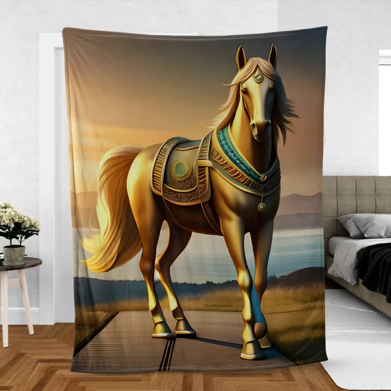 Golden Horse Statue Fleece Blanket