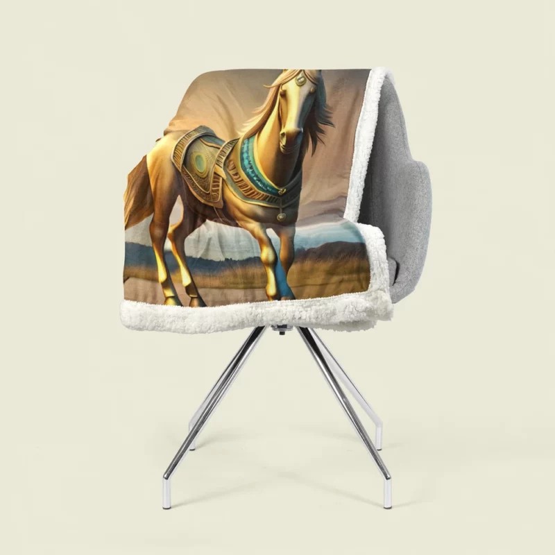 Golden Horse Statue Sherpa Fleece Blanket 1