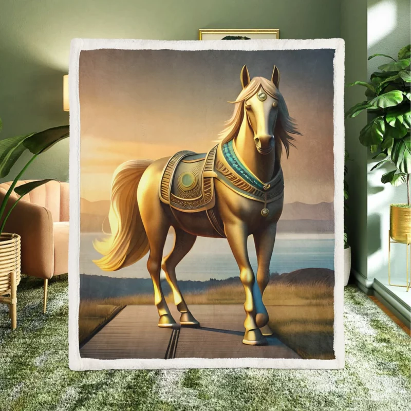 Golden Horse Statue Sherpa Fleece Blanket