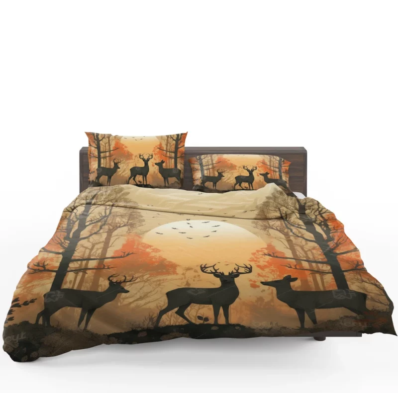 Golden Hour Deer in Sunset Forest Bedding Set 1