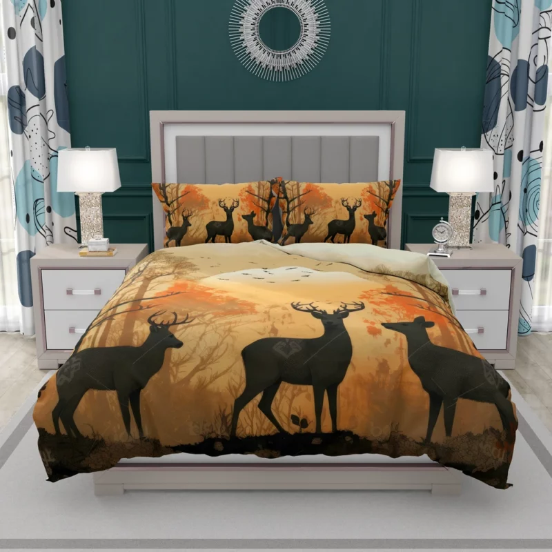 Golden Hour Deer in Sunset Forest Bedding Set 2