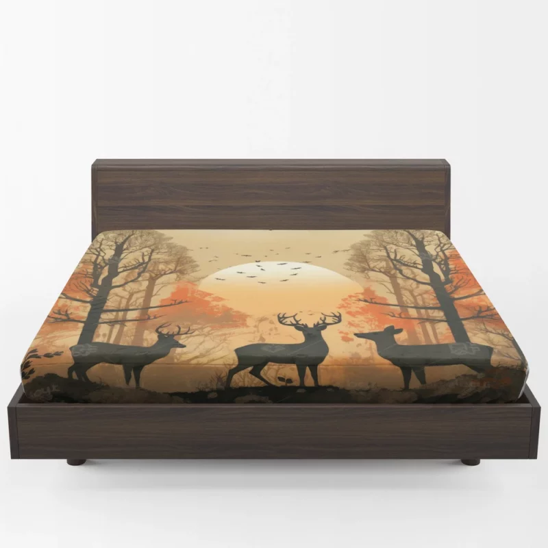 Golden Hour Deer in Sunset Forest Fitted Sheet 1