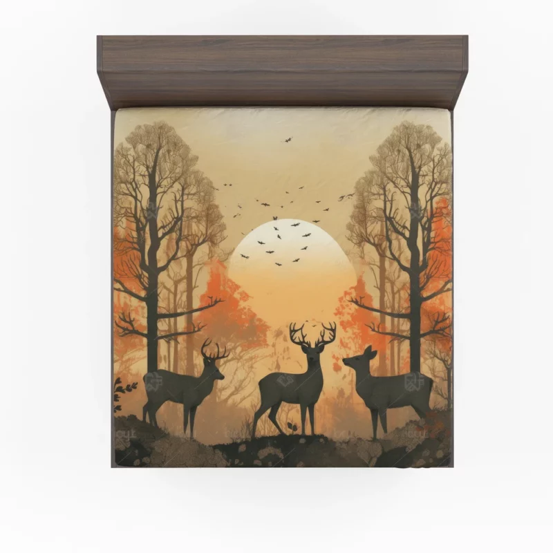 Golden Hour Deer in Sunset Forest Fitted Sheet