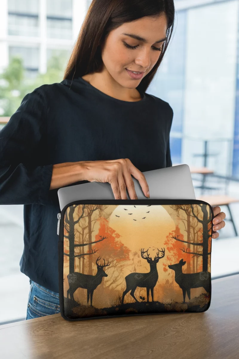 Golden Hour Deer in Sunset Forest Laptop Sleeve 1