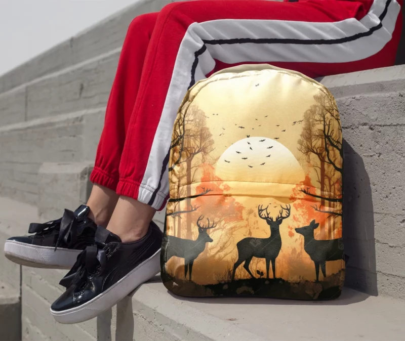 Golden Hour Deer in Sunset Forest Minimalist Backpack 1