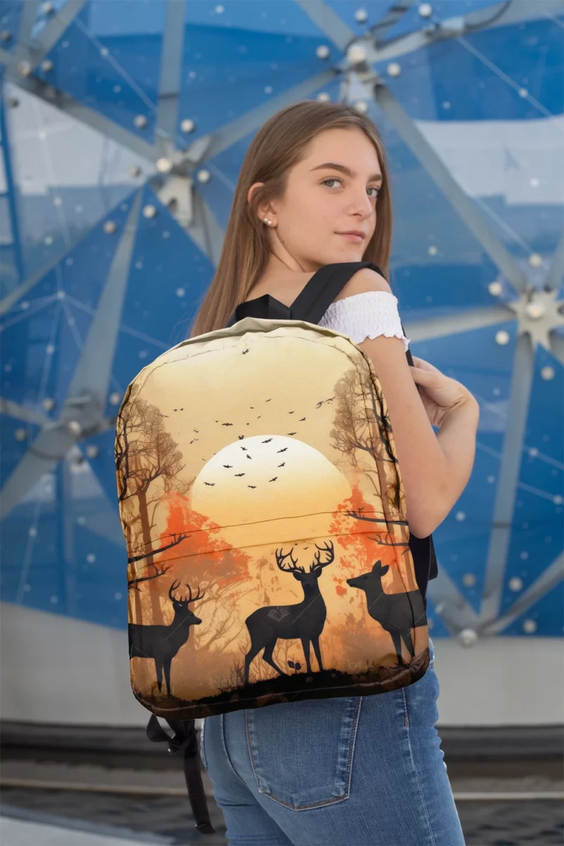 Golden Hour Deer in Sunset Forest Minimalist Backpack 2