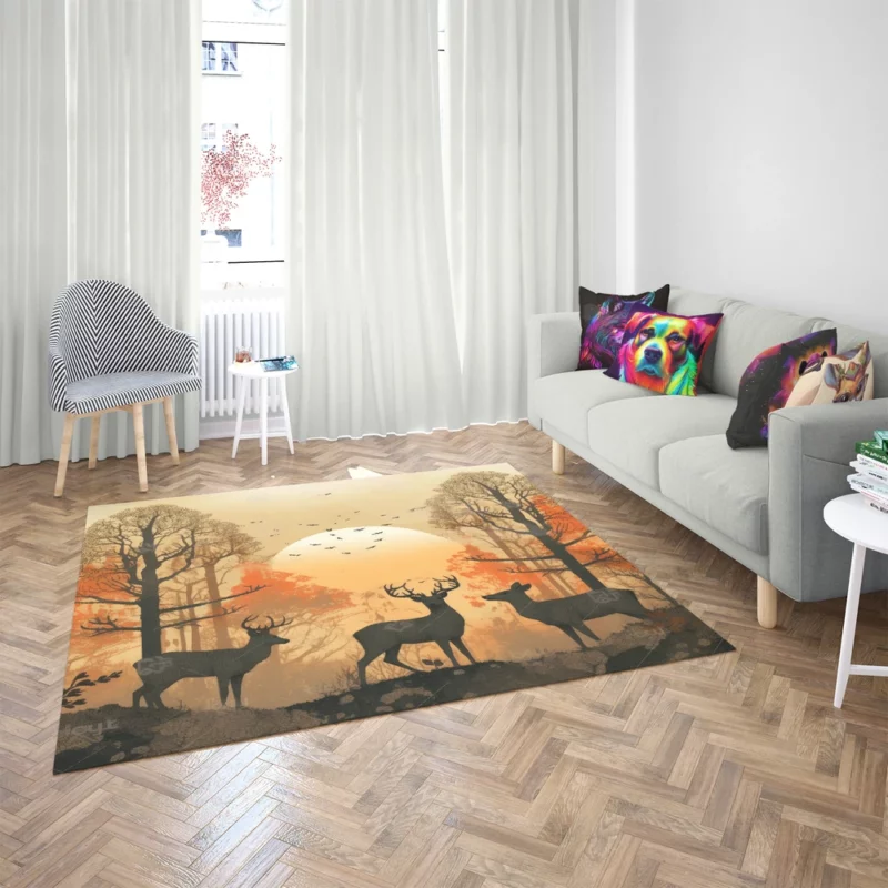 Golden Hour Deer in Sunset Forest Rug 2