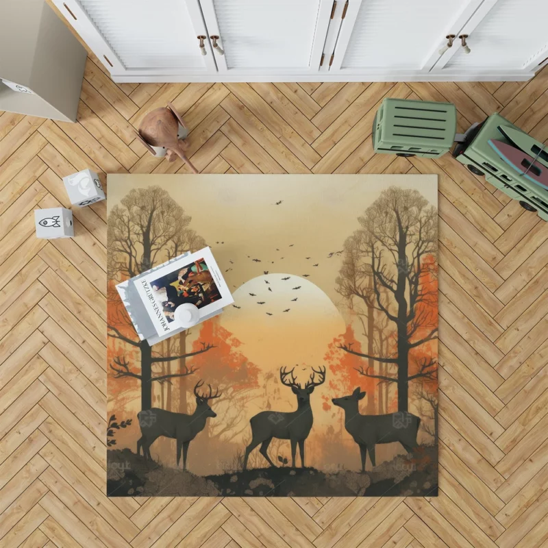 Golden Hour Deer in Sunset Forest Rug