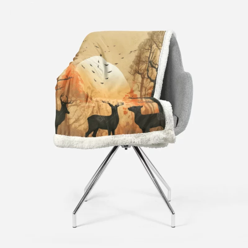 Golden Hour Deer in Sunset Forest Sherpa Fleece Blanket 1