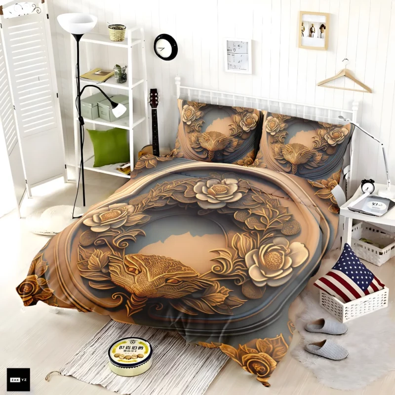 Golden Owl Serpent Design Bedding Set