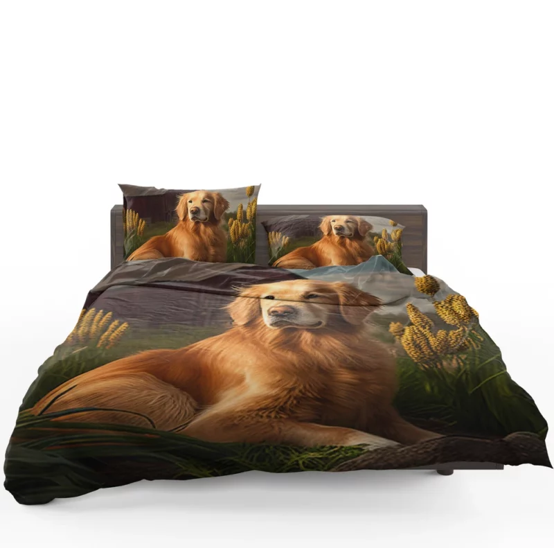 Golden Retriever Near Barn Bedding Set 1