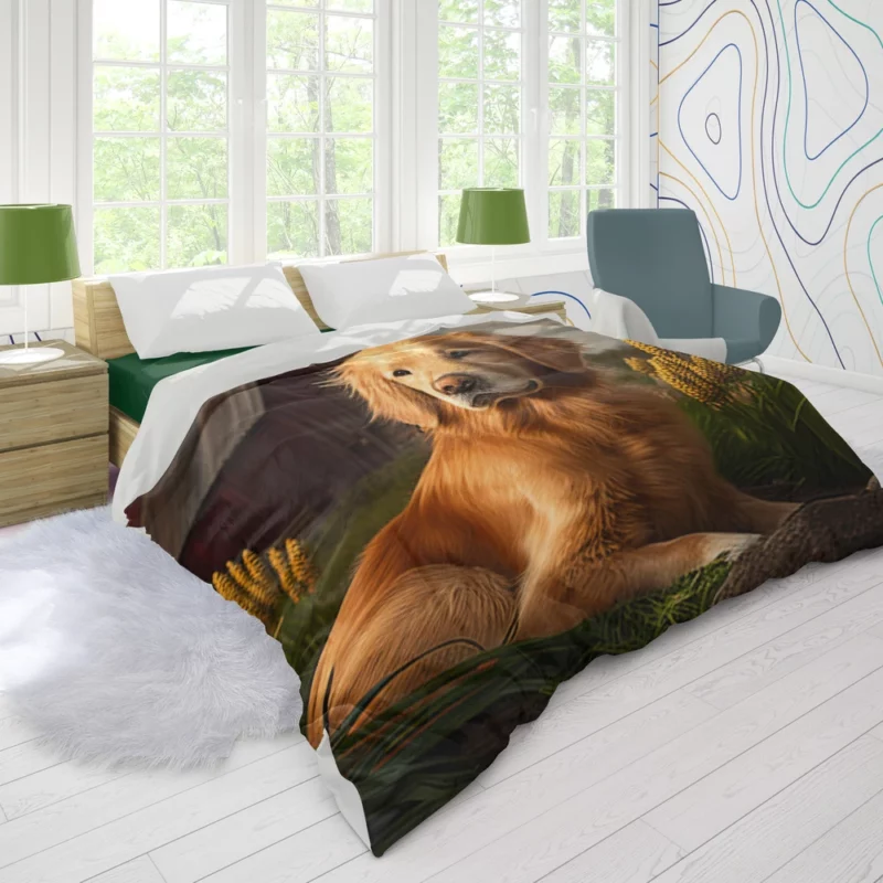 Golden Retriever Near Barn Duvet Cover