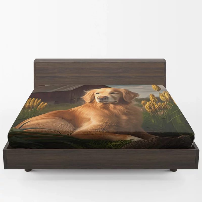 Golden Retriever Near Barn Fitted Sheet 1