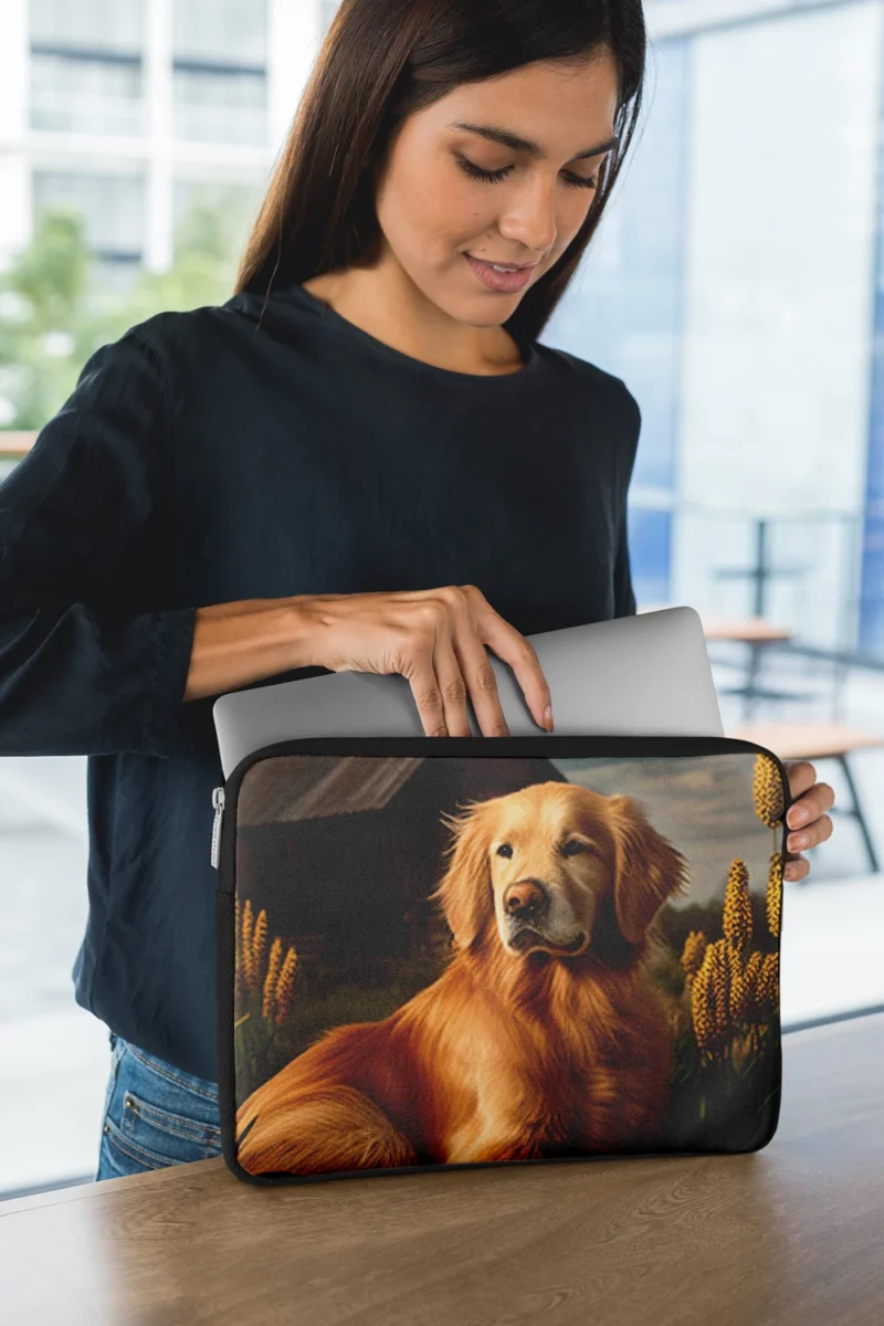 Golden Retriever Near Barn Laptop Sleeve 1