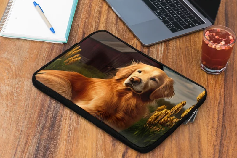 Golden Retriever Near Barn Laptop Sleeve 2