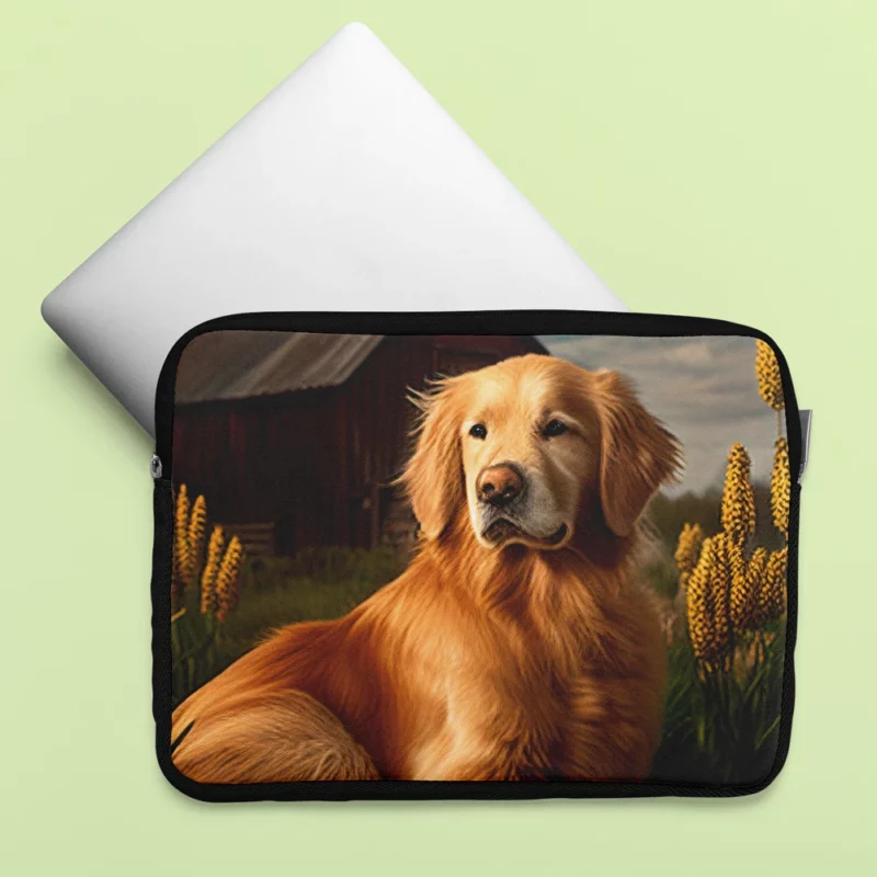 Golden Retriever Near Barn Laptop Sleeve