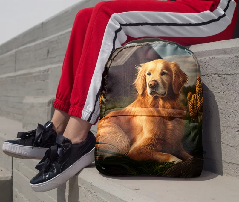 Golden Retriever Near Barn Minimalist Backpack 1