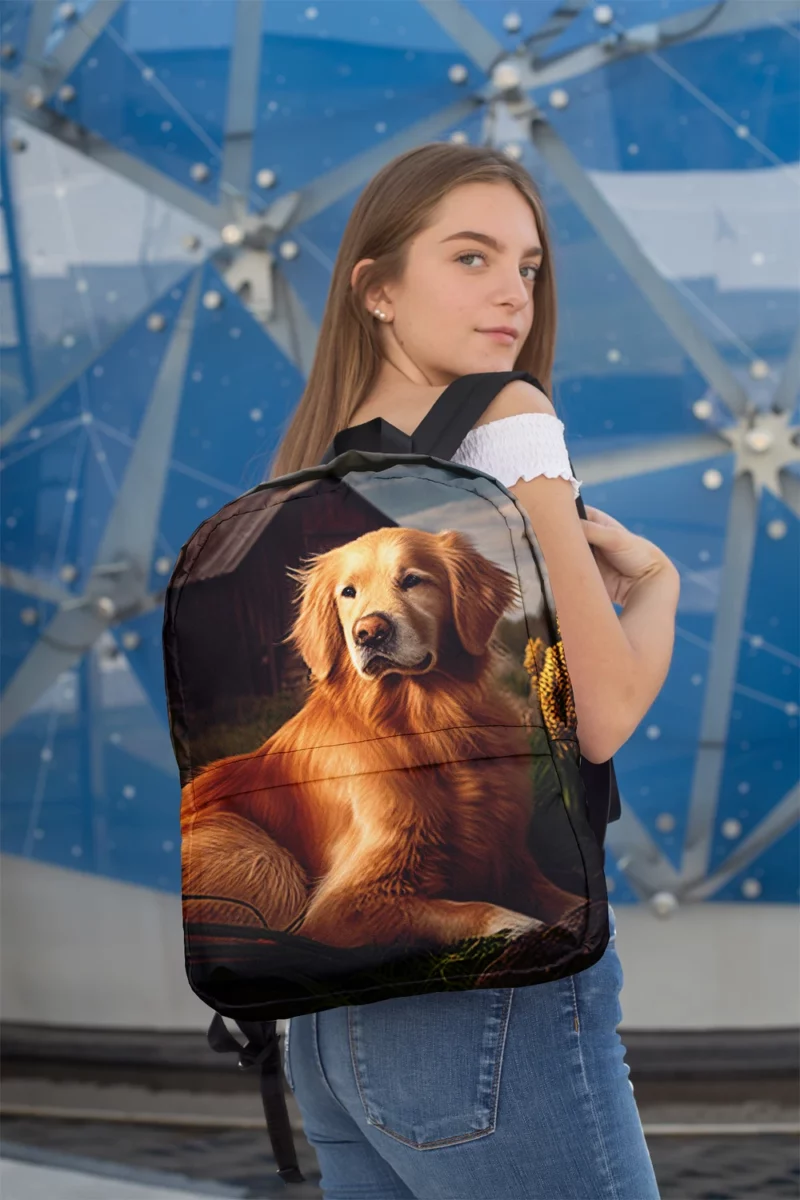 Golden Retriever Near Barn Minimalist Backpack 2