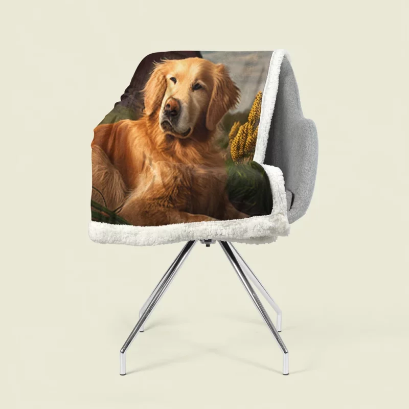 Golden Retriever Near Barn Sherpa Fleece Blanket 1