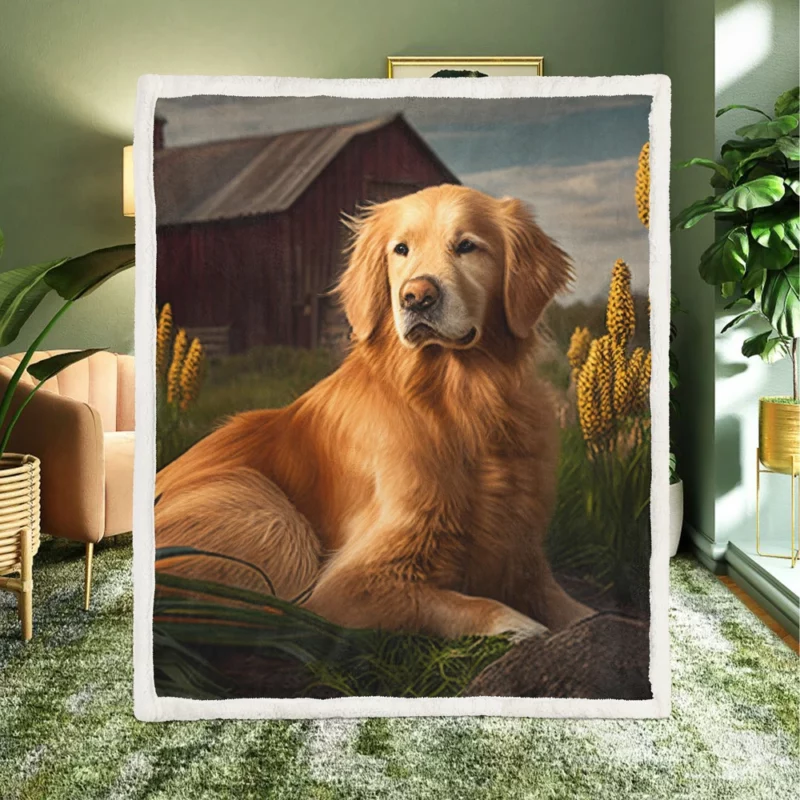 Golden Retriever Near Barn Sherpa Fleece Blanket