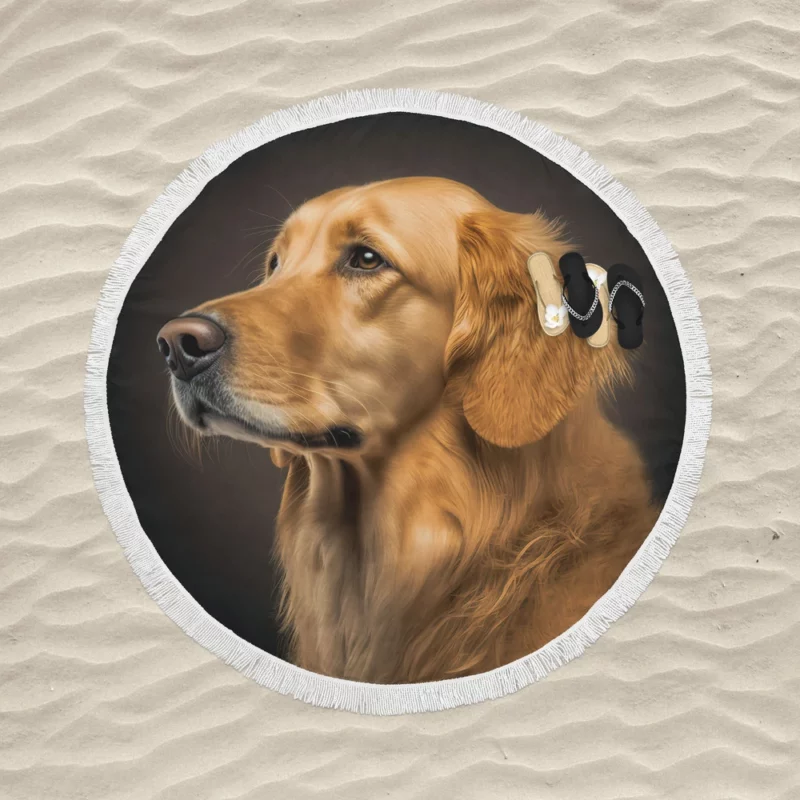 Golden Retriever Portrait Round Beach Towel