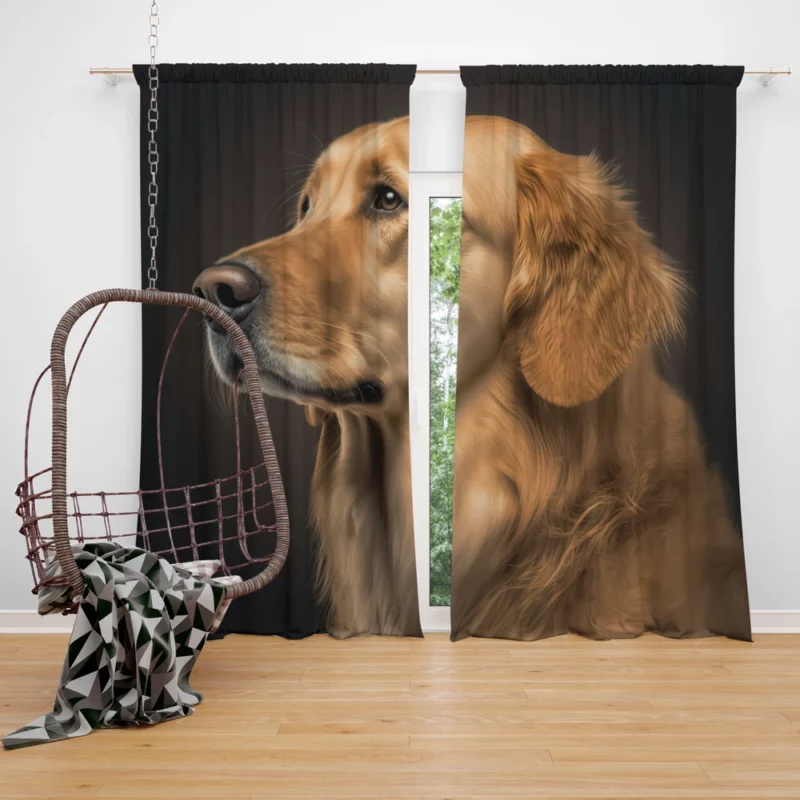 Golden Retriever Portrait Window Curtain