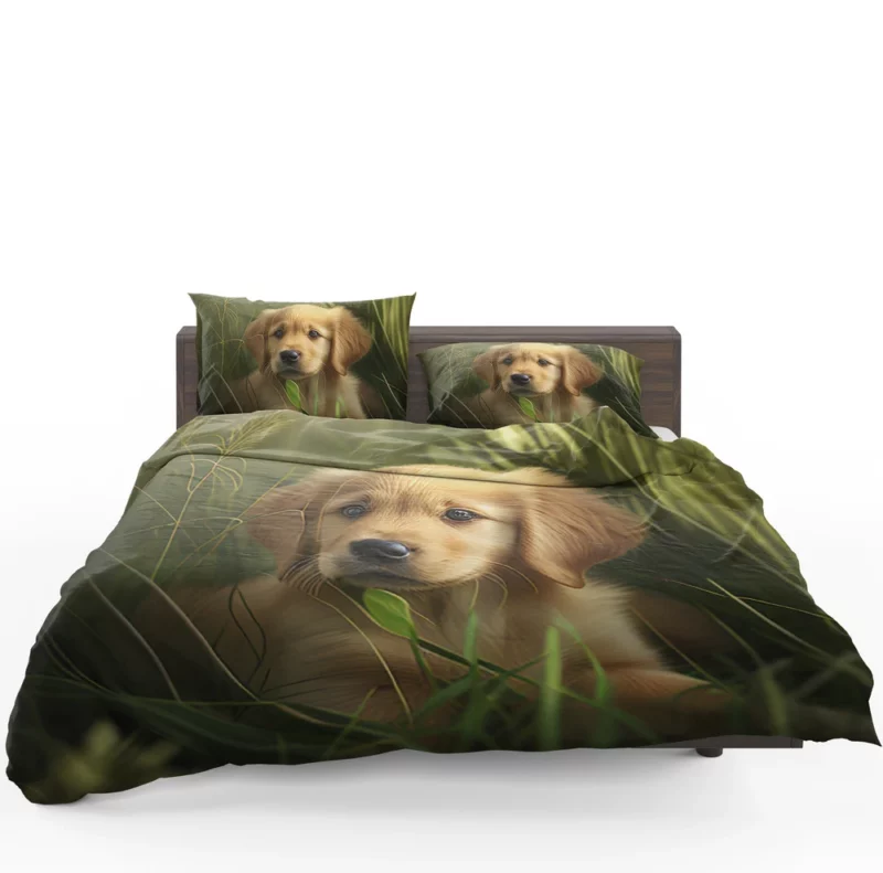 Golden Retriever Puppy in Grass Bedding Set 1