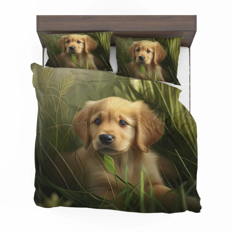 Golden Retriever Puppy in Grass Bedding Set 2