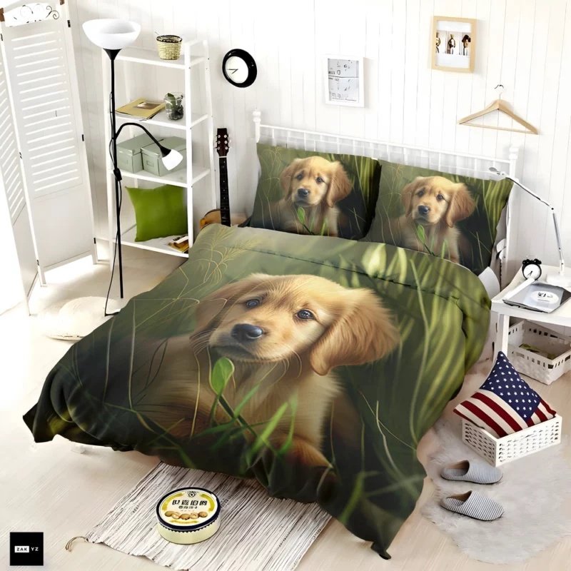 Golden Retriever Puppy in Grass Bedding Set