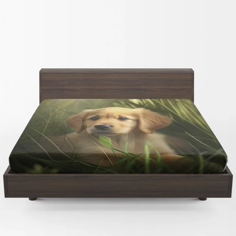 Golden Retriever Puppy in Grass Fitted Sheet 1