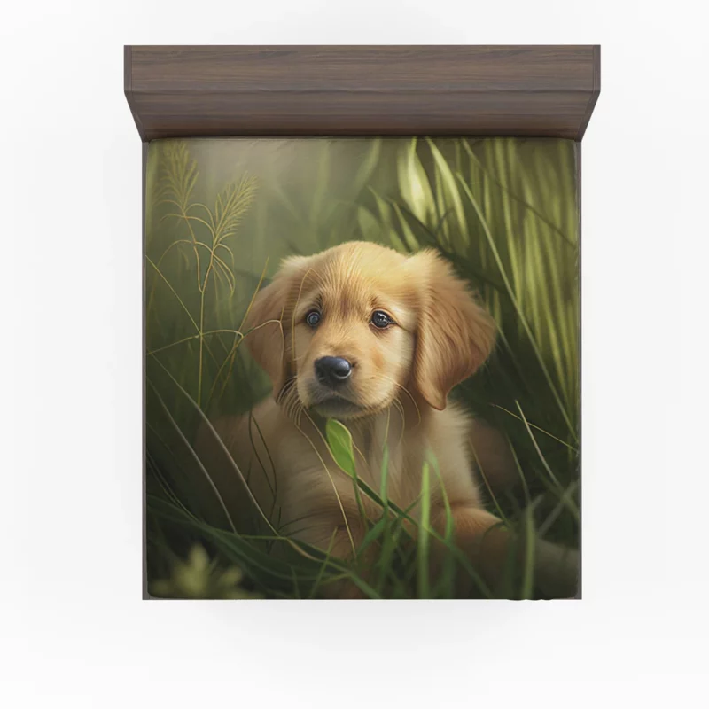 Golden Retriever Puppy in Grass Fitted Sheet