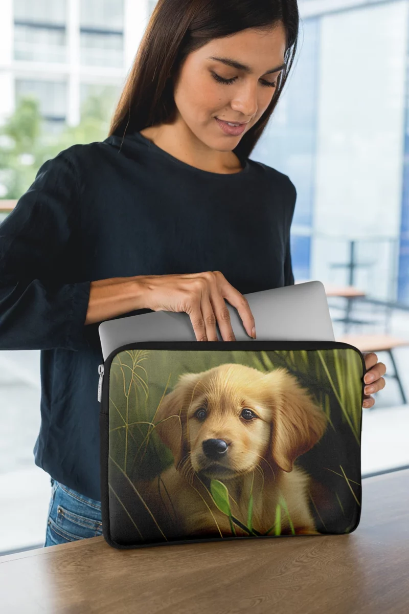 Golden Retriever Puppy in Grass Laptop Sleeve 1