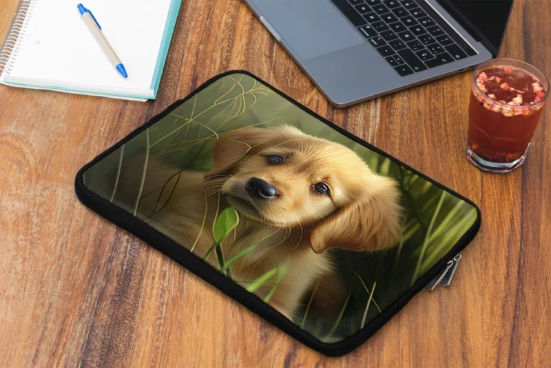 Golden Retriever Puppy in Grass Laptop Sleeve 2