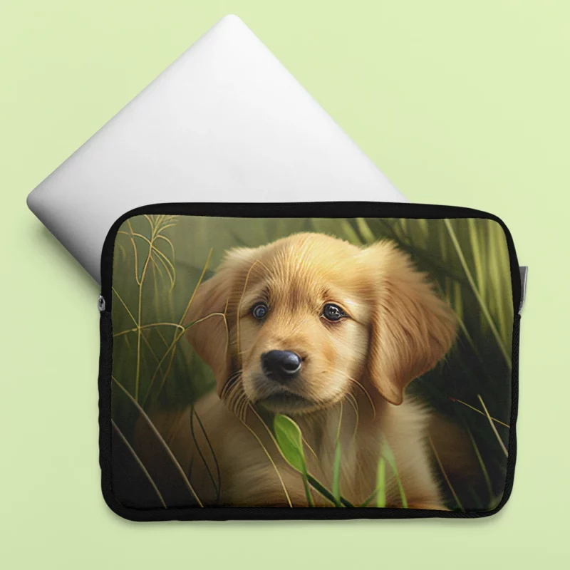 Golden Retriever Puppy in Grass Laptop Sleeve