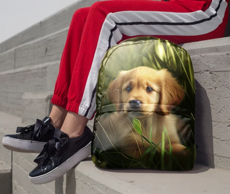 Golden Retriever Puppy in Grass Minimalist Backpack 1