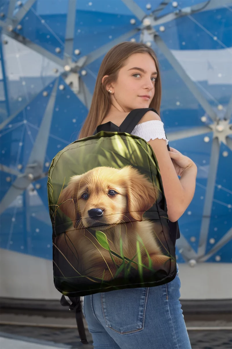 Golden Retriever Puppy in Grass Minimalist Backpack 2