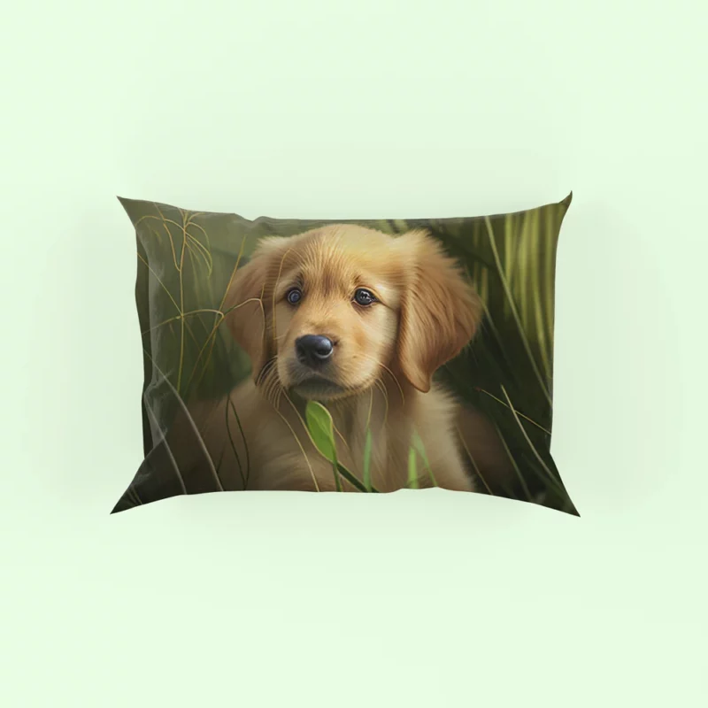 Golden Retriever Puppy in Grass Pillow Case