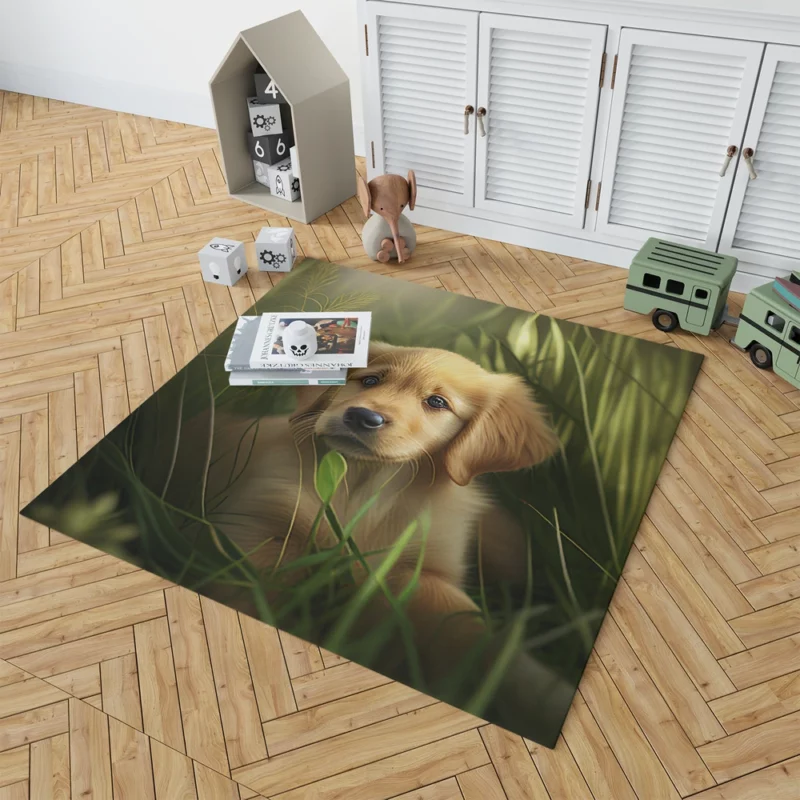 Golden Retriever Puppy in Grass Rug 1