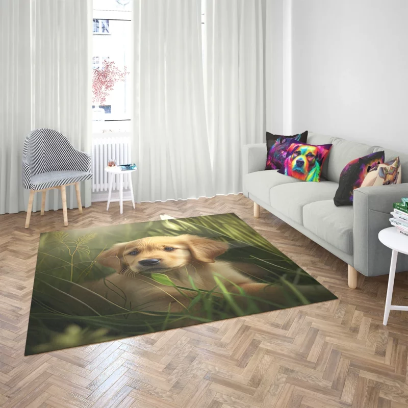 Golden Retriever Puppy in Grass Rug 2