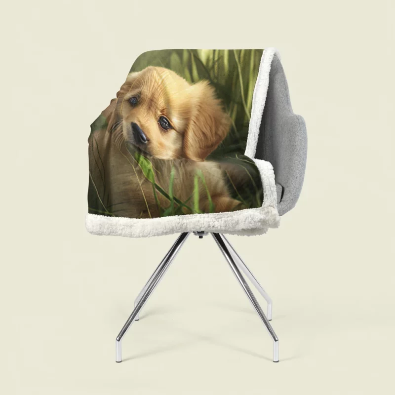 Golden Retriever Puppy in Grass Sherpa Fleece Blanket 1